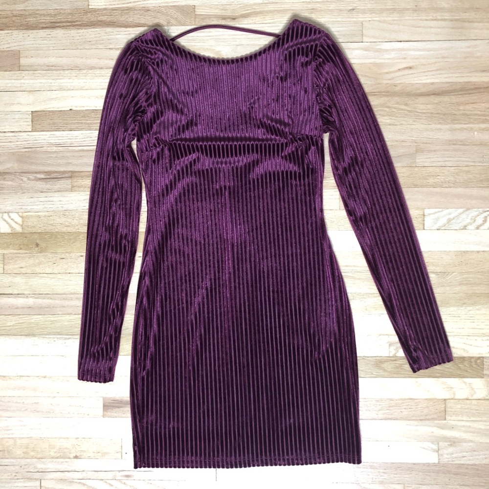 Purple velvet long sleeved backless dress Small